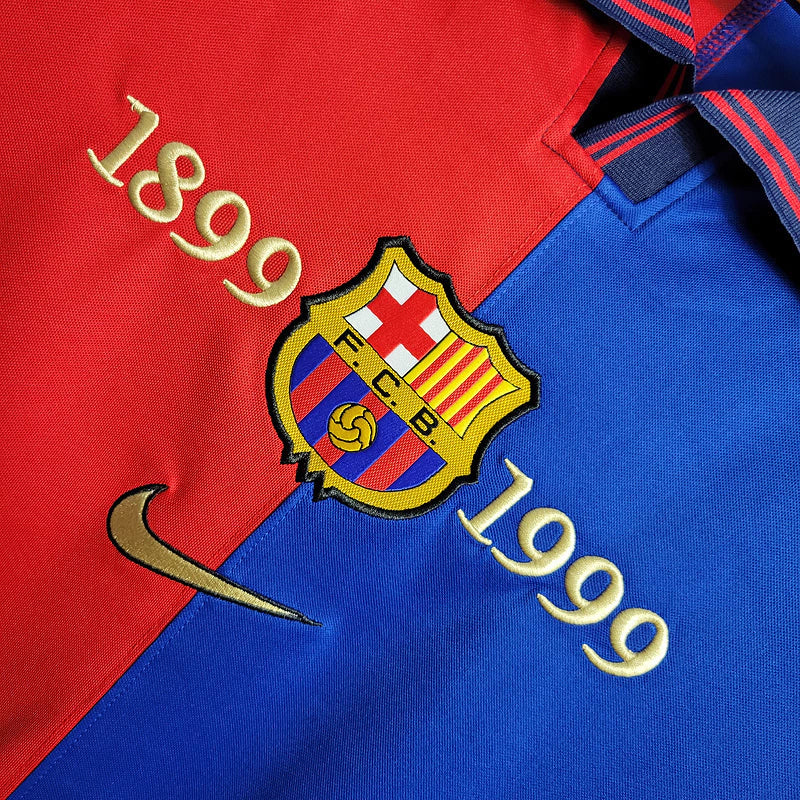 1999-2000 Retro Barcelona 100th Anniversary Home Jersey Long Sleeve